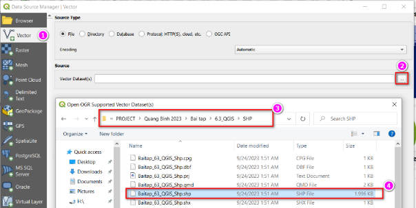 Chọn Vector, bấm Browse, tìm đường dẫn, chọn file, bấm Add
