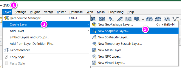 Menu Layer, Create Layer, New GeoPackage Layer