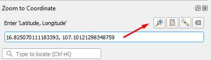 Dán tọa độ Lat/Long vào ô Zoom to Coordinate rồi bấm kính lúp