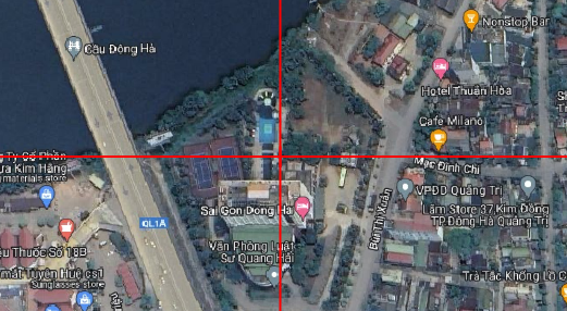 Kết quả sau khi zoom đến tọa độ: bản đồ hiện đúng vị trí với dấu cộng đánh dấu